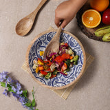 Wooden Large Salad Bowl -Royal Blue Paisley