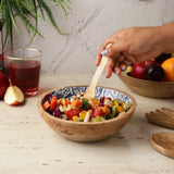 Wooden Small Salad Bowl -Royal Blue Paisley