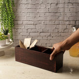 Wooden Cutlery Caddy Burnt Wood