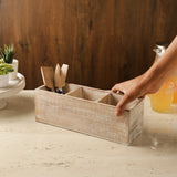 Wooden Cutlery Caddy Distressed White