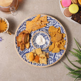 Wooden Circular Dip Bowl Platter - Royal Blue Paisley