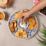 Wooden Circular Dip Bowl Platter - Royal Blue Paisley
