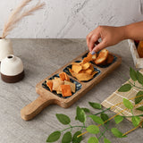 Wooden 3- Part Paddle Platter- Teal Peacock