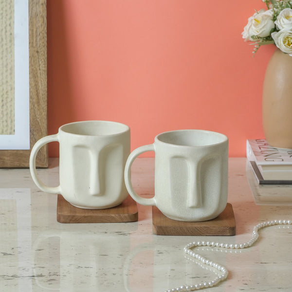 White Ceramic Face Mug Set of 2