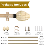 Tusky Bone Finial Extendable Curtain Rod Beige 19MM- Pack of 2 (Hardware Included)