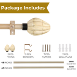 Tusky Bone Finial Extendable Curtain Rod Beige 19MM- Pack of 2 (Hardware Included)