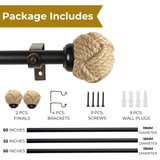 Jute Spool Finial Extendable Curtain Rod Black 25MM (Hardware Included)