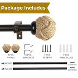 Jute Spool Finial Extendable Curtain Rod Black 25MM (Hardware Included)