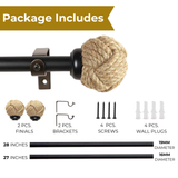 Jute Spool Finial Extendable Curtain Rod Black 25MM (Hardware Included)