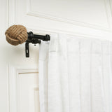 Jute Spool Finial Extendable Double Curtain Rod Black 19MM (Hardware Included)