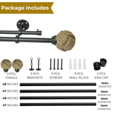Jute Spool Finial Extendable Double Curtain Rod Black 19MM (Hardware Included)