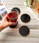 Gold Rim Coaster- Black (Set of 4)