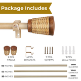Wicker Wooden Wrap Finial Extendable Curtain Rod Beige 19MM (Hardware Included)