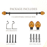Lotus Bud Finial Extendable Curtain Rod Black 25MM (Hardware Included)