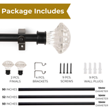 White Bloom Finial Extendable Curtain Rod Black 19MM (Hardware Included)