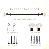 White Bloom Finial Extendable Curtain Rod Black 19MM (Hardware Included)