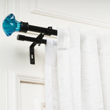 Blue Bloom Finial Extendable Double Curtain Rod Black 19MM (Hardware Included)