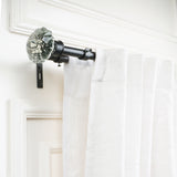 White Bloom Finial Extendable Double Curtain Rod Black 19MM (Hardware Included)