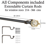 Gold Bullet Finial Extendable Curtain Rod Black 25MM (Hardware Included)