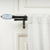 Blue Bud Finial Extendable Double Curtain Rod Black 19MM (Hardware Included)