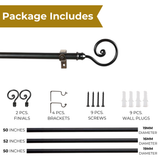 Spiral Metal Finial Extendable Curtain Rod Black 19MM