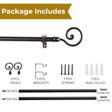 Spiral Metal Finial Extendable Curtain Rod Black 19MM