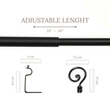 Spiral Metal Finial Extendable Curtain Rod Black 19MM