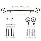 Spiral Metal Finial Extendable Curtain Rod Black 19MM
