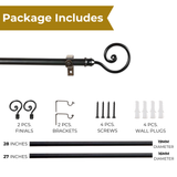 Spiral Metal Finial Extendable Curtain Rod Black 19MM