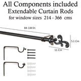 Regal Metal Finial Extendable Curtain Rod Black 19MM (Hardware Included)
