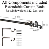 Regal Metal Finial Extendable Curtain Rod Black 19MM (Hardware Included)