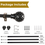 Perforated Black Metal Finial Extendable Curtain Rod Black 19MM (Hardware Included)