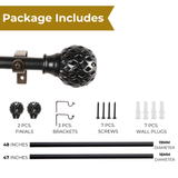 Perforated Black Metal Finial Extendable Curtain Rod Black 19MM (Hardware Included)