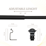 Metal Half Round Finial Extendable Curtain Rod Black 19MM (Hardware Included)