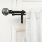 Silver Stud Ball Extendable Double Curtain Rod Black 19MM (Hardware Included)