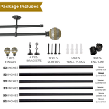 Spectra Metal Extendable Double Curtain Rod Black 19MM (Hardware Included)