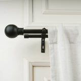 Ross Grey Metal Finial Extendable Double Curtain Rod Black 19MM (Hardware Included)