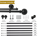 Ross Grey Metal Finial Extendable Double Curtain Rod Black 19MM (Hardware Included)