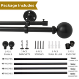 Ross Grey Metal Finial Extendable Double Curtain Rod Black 19MM (Hardware Included)