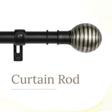 Engraved Metal Finial Extendable Curtain Rod Black 19MM (Hardware Included)