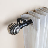 Engraved Metal Finial Extendable Curtain Rod Black 19MM (Hardware Included)