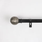 Engraved Metal Finial Extendable Curtain Rod Black 19MM (Hardware Included)