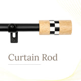 Chess Wood Finial Extendable Curtain Rod Black 19MM (Hardware Included)