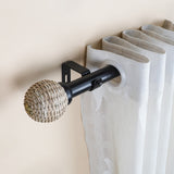 Wicker Weave Finial Extendable Curtain Rod Black 19MM (Hardware Included)