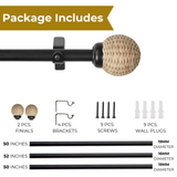 Wicker Weave Finial Extendable Curtain Rod Black 19MM (Hardware Included)