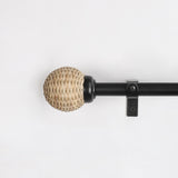 Wicker Weave Finial Extendable Curtain Rod Black 19MM (Hardware Included)