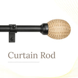 Wicker Weave Finial Extendable Curtain Rod Black 19MM (Hardware Included)