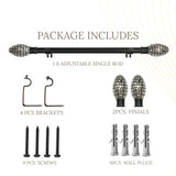 Metal Stud Finial Extendable Double Curtain Rod Black 19MM (Hardware Included)