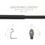Metal Stud Finial Extendable Double Curtain Rod Black 19MM (Hardware Included)