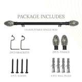 Metal Stud Finial Extendable Curtain Rod Black 19MM (Hardware Included)